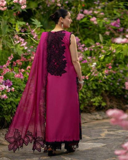 Magenta Roman Silk Embroidered Kurti Set with Dupatta