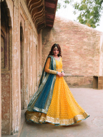 Yellow Soft Net Pakistani Suit for Women - Party Wear Salwar Kameez