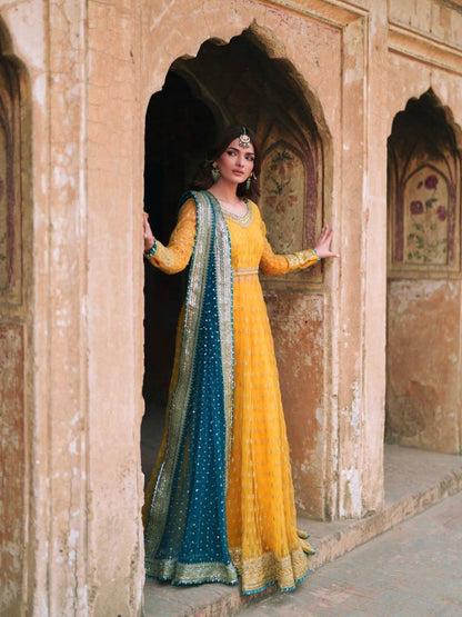 Yellow Soft Net Pakistani Suit for Women - Party Wear Salwar Kameez