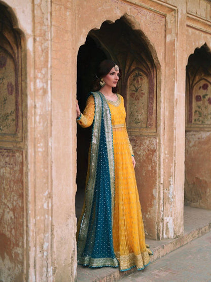 Yellow Soft Net Pakistani Suit for Women - Party Wear Salwar Kameez
