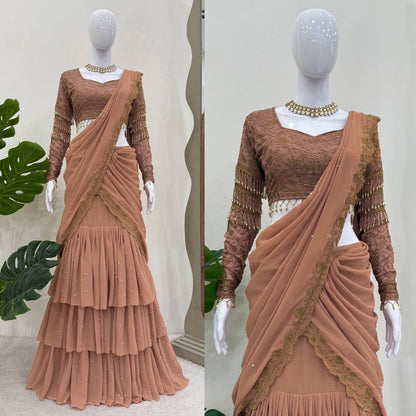 Peach Faux Georgette Ready to Wear Saree Salwar Suit