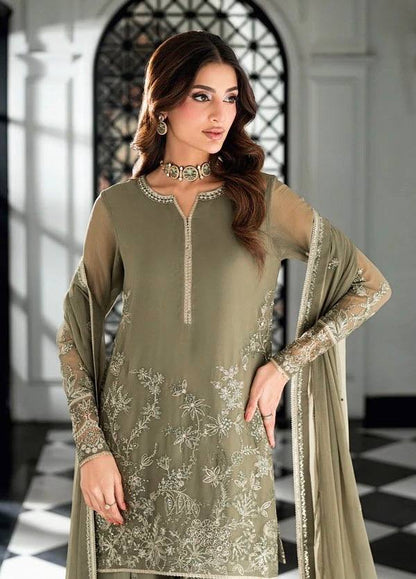 Pista Green Embroidered Kurti Palazzo Set with Dupatta