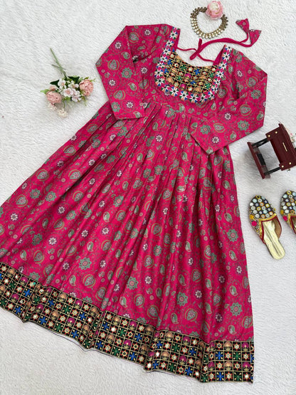 Pink Floral Rayon Salwar Suit for Wedding and Festive Wear