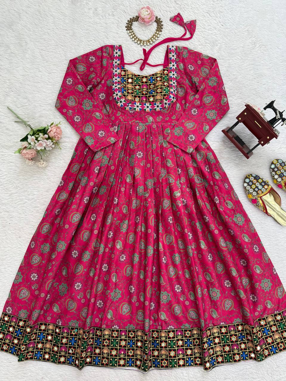 Pink Floral Rayon Salwar Suit for Wedding and Festive Wear
