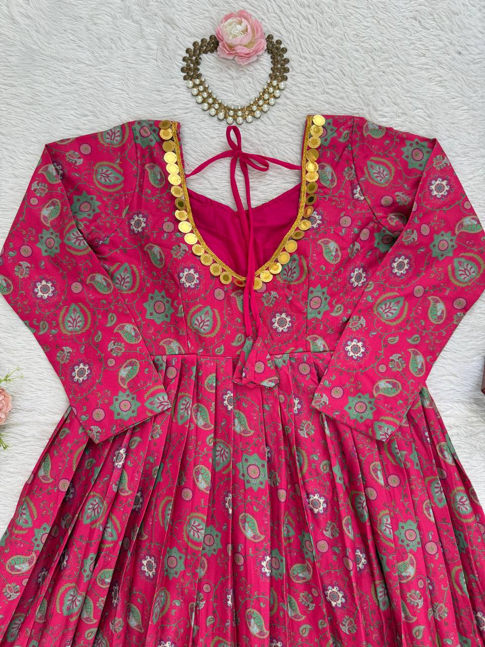 Pink Floral Rayon Salwar Suit for Wedding and Festive Wear