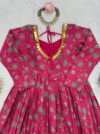 Pink Floral Rayon Salwar Suit for Wedding and Festive Wear