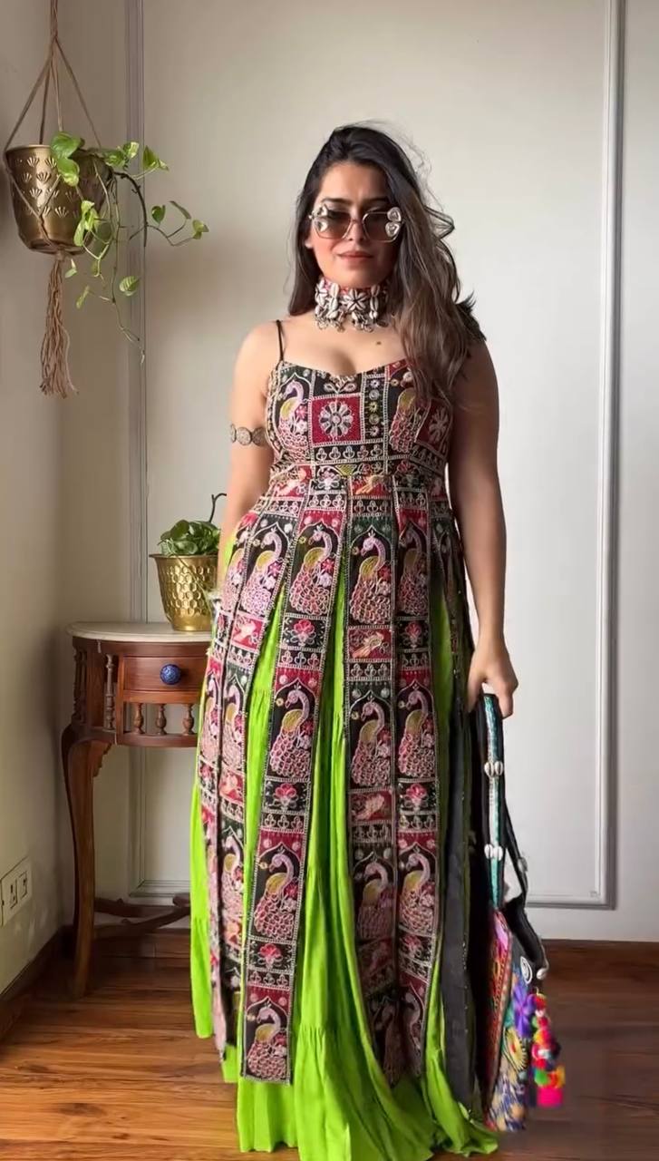 Neon Green Peacock Embroidered Party Wear Salwar Suit