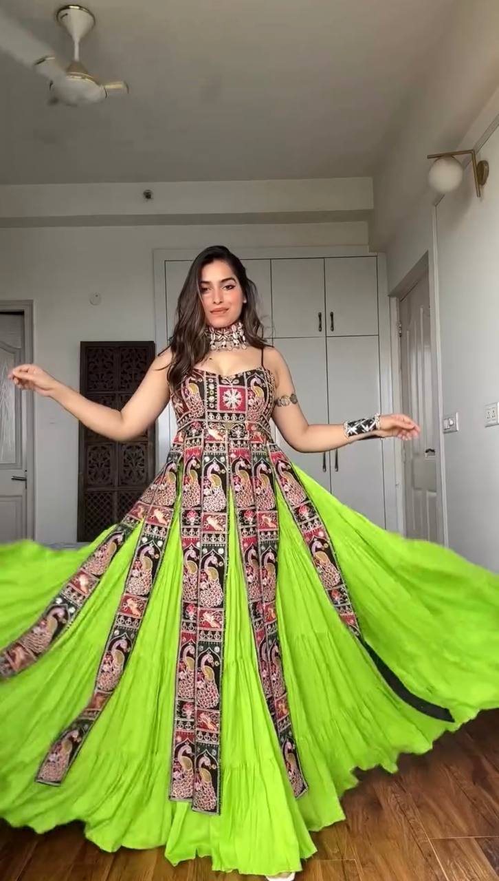 Neon Green Peacock Embroidered Party Wear Salwar Suit