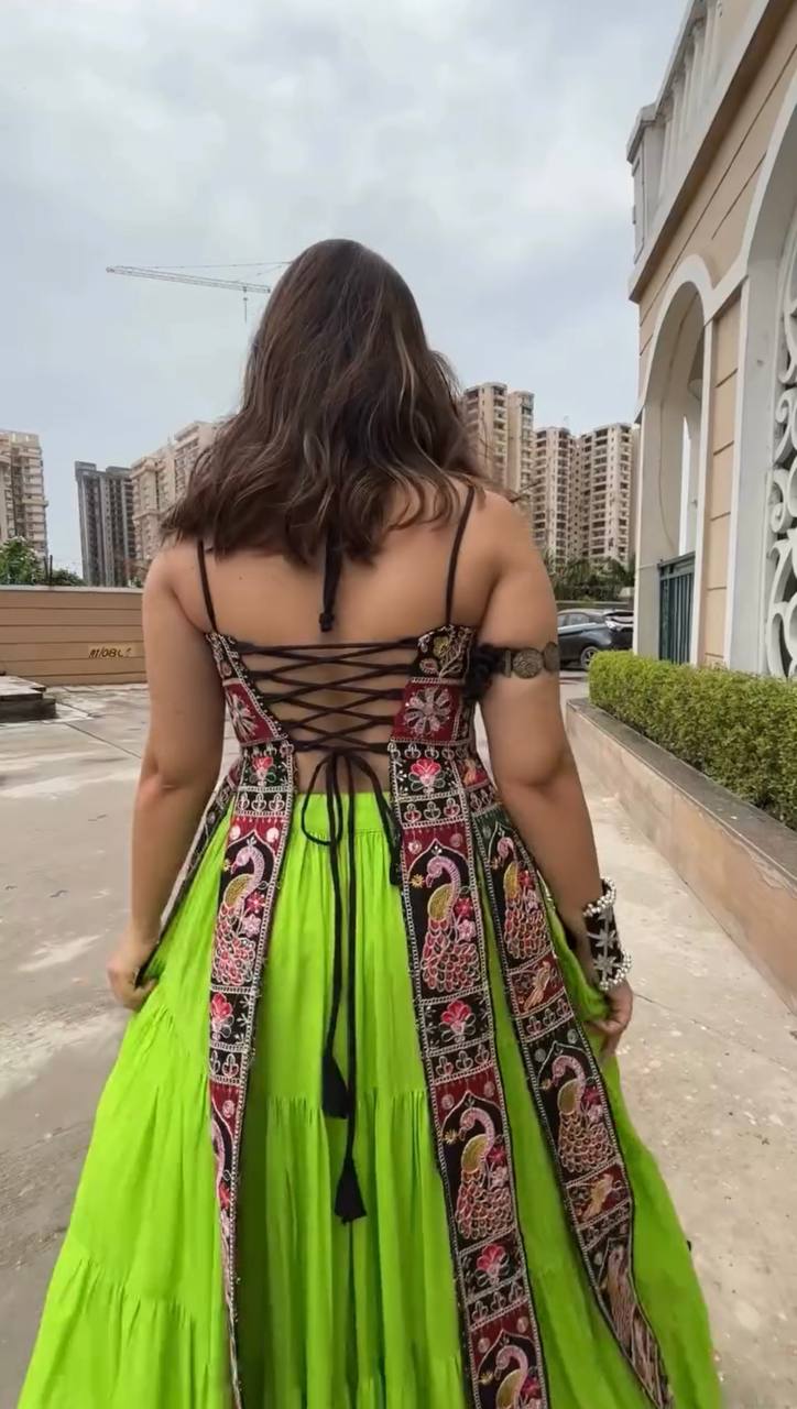 Neon Green Peacock Embroidered Party Wear Salwar Suit