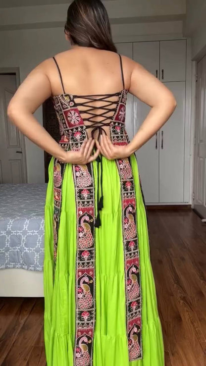 Neon Green Peacock Embroidered Party Wear Salwar Suit