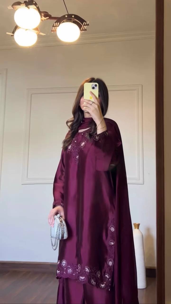 Wine American Silk Party Wear Suits for Women