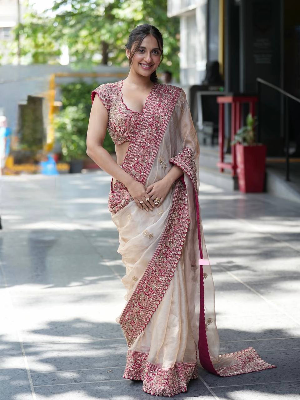 Designer Organza Fabric Saree with Intricate Thread Work