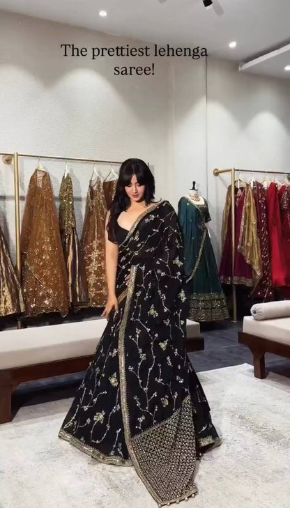 Black Designer Georgette Lehenga Saree for Women