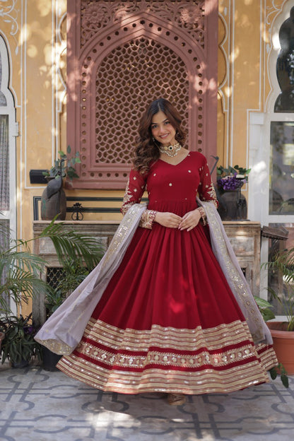 Red Anarkali Dress for Women with Sequins Work