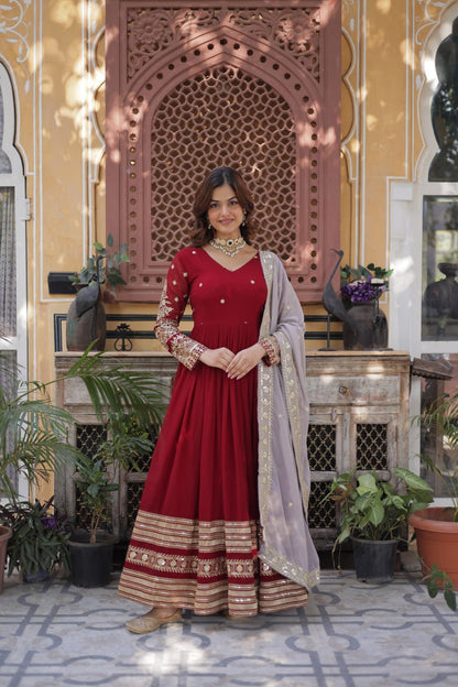 Red Anarkali Dress for Women with Sequins Work