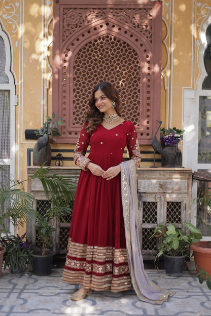 Red Anarkali Dress for Women with Sequins Work