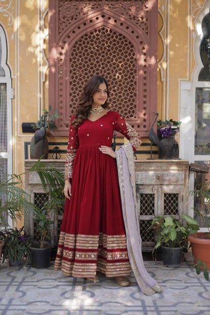 Red Anarkali Dress for Women with Sequins Work