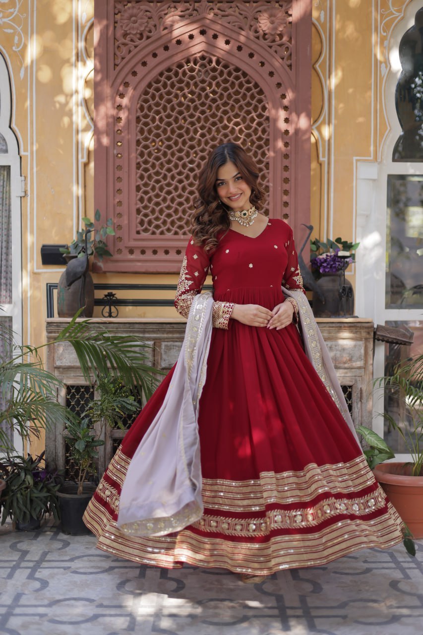 Red Anarkali Dress for Women with Sequins Work