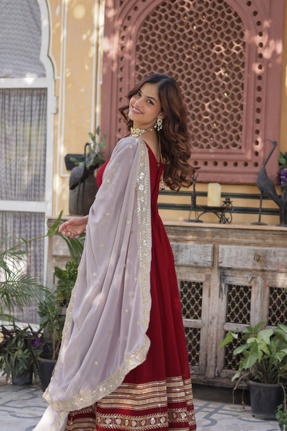 Red Anarkali Dress for Women with Sequins Work