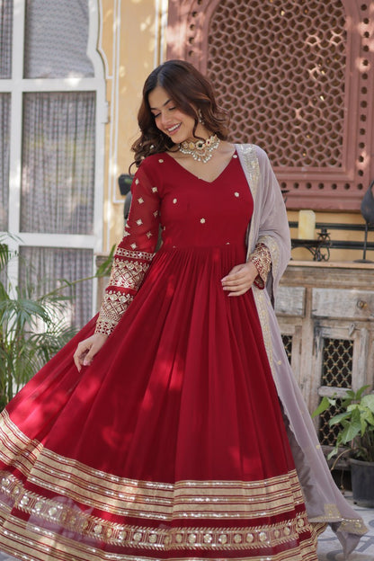 Red Anarkali Dress for Women with Sequins Work