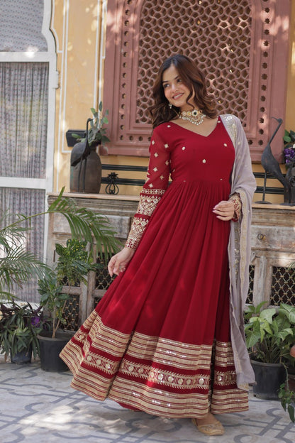 Red Anarkali Dress for Women with Sequins Work