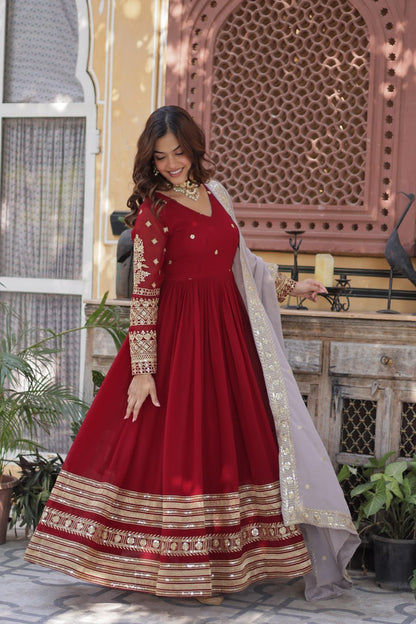Red Anarkali Dress for Women with Sequins Work