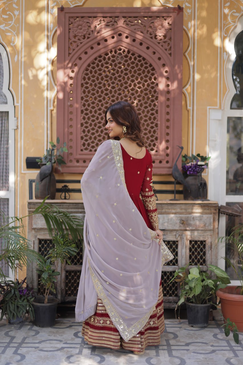 Red Anarkali Dress for Women with Sequins Work