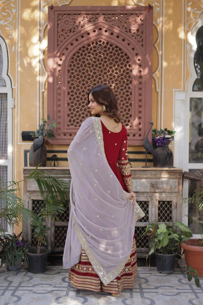 Red Anarkali Dress for Women with Sequins Work