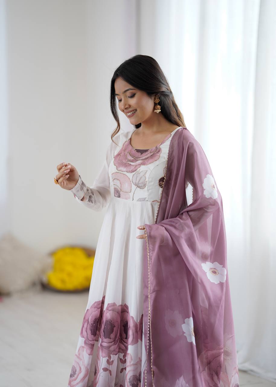 Floral Organza Anarkali Salwar Suit for Wedding & Party Wear