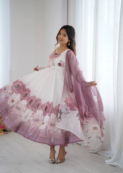 Floral Organza Anarkali Salwar Suit for Wedding & Party Wear