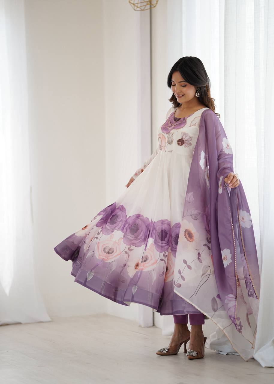 Floral Organza Anarkali Salwar Suit for Wedding & Party Wear