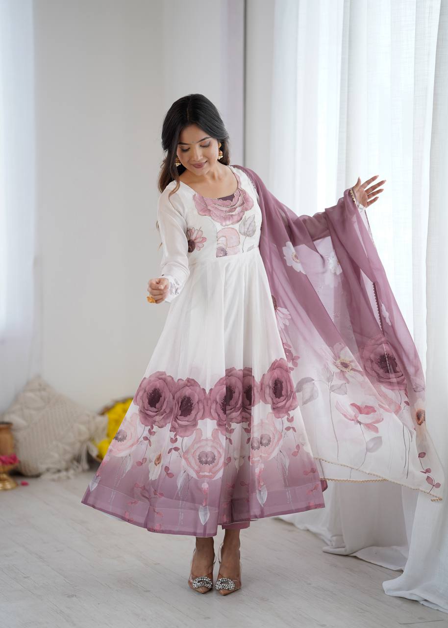 Floral Organza Anarkali Salwar Suit for Wedding & Party Wear