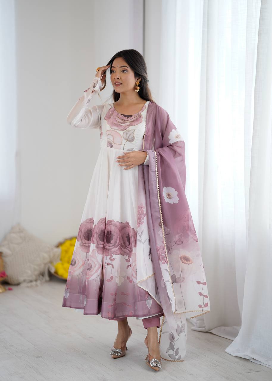 Floral Organza Anarkali Salwar Suit for Wedding & Party Wear