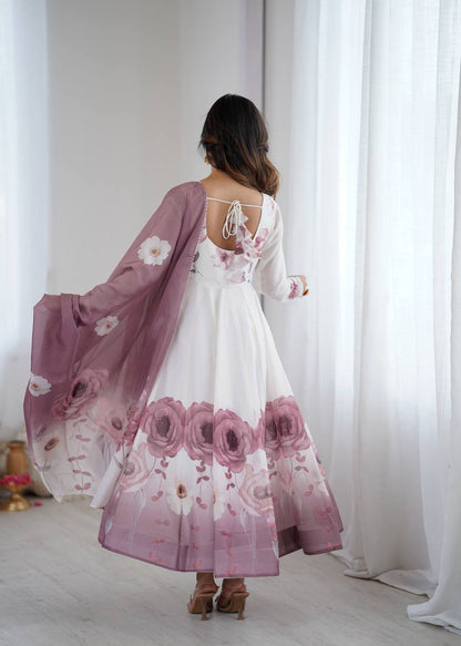 Floral Organza Anarkali Salwar Suit for Wedding & Party Wear