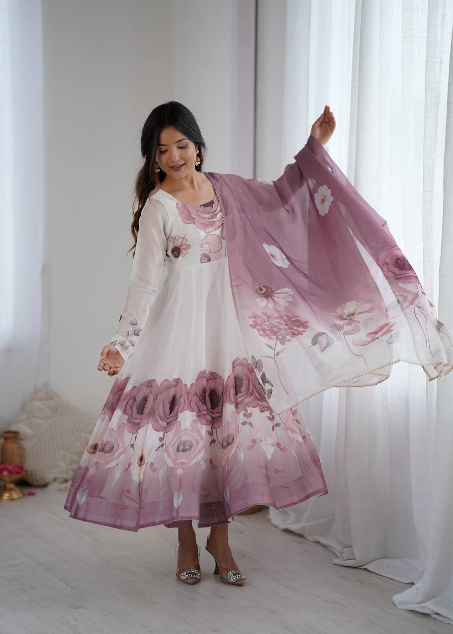 Floral Organza Anarkali Salwar Suit for Wedding & Party Wear