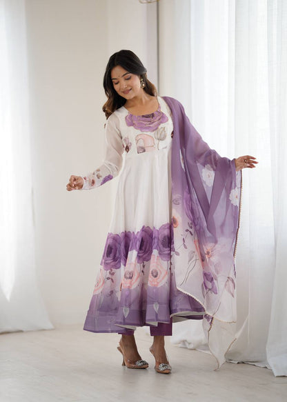 Floral Organza Anarkali Salwar Suit for Wedding & Party Wear