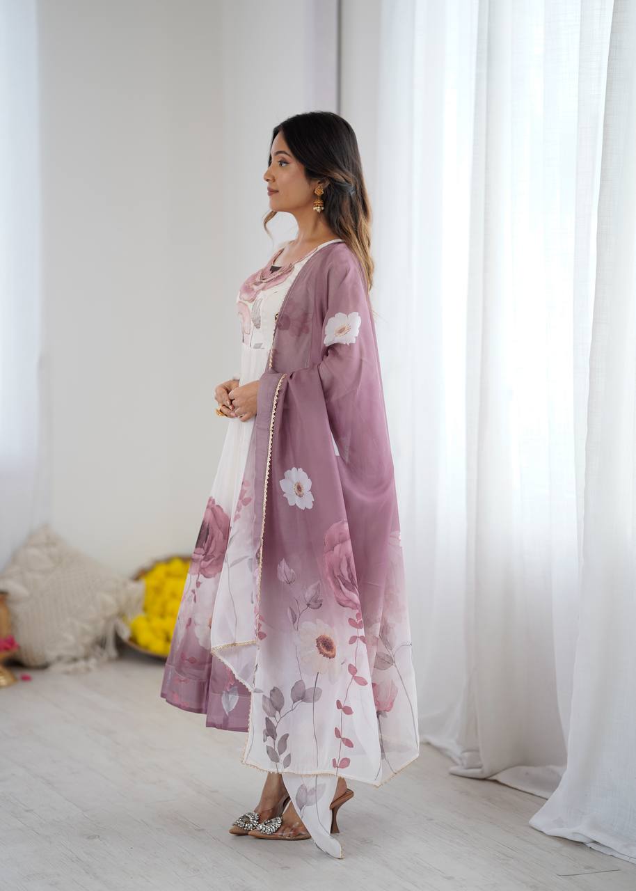 Floral Organza Anarkali Salwar Suit for Wedding & Party Wear
