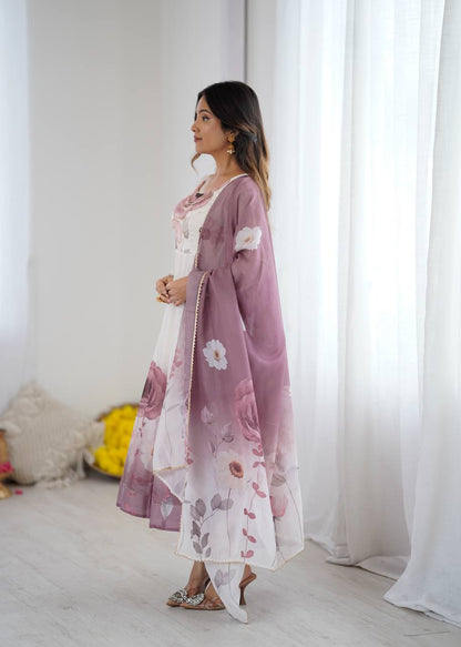 Floral Organza Anarkali Salwar Suit for Wedding & Party Wear