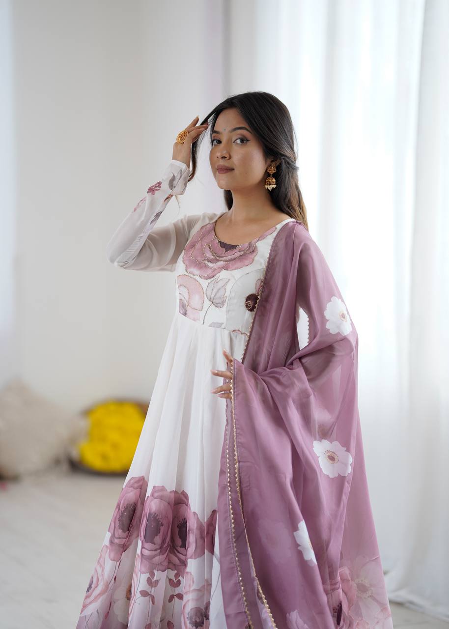 Floral Organza Anarkali Salwar Suit for Wedding & Party Wear