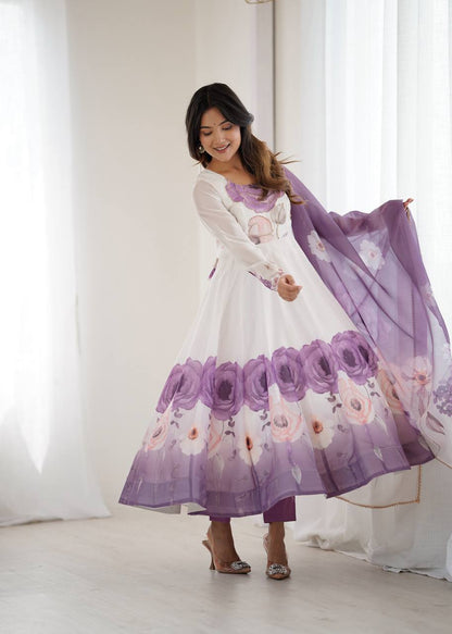 Floral Organza Anarkali Salwar Suit for Wedding & Party Wear
