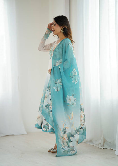 Floral Organza Anarkali Salwar Suit for Wedding & Party Wear
