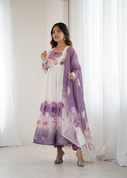 Floral Organza Anarkali Salwar Suit for Wedding & Party Wear