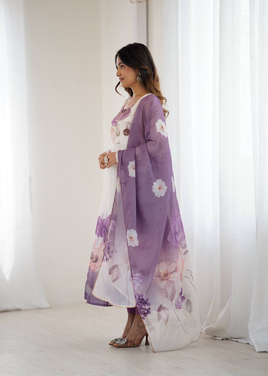 Floral Organza Anarkali Salwar Suit for Wedding & Party Wear