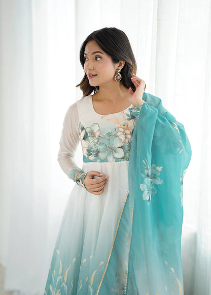 Floral Organza Anarkali Salwar Suit for Wedding & Party Wear