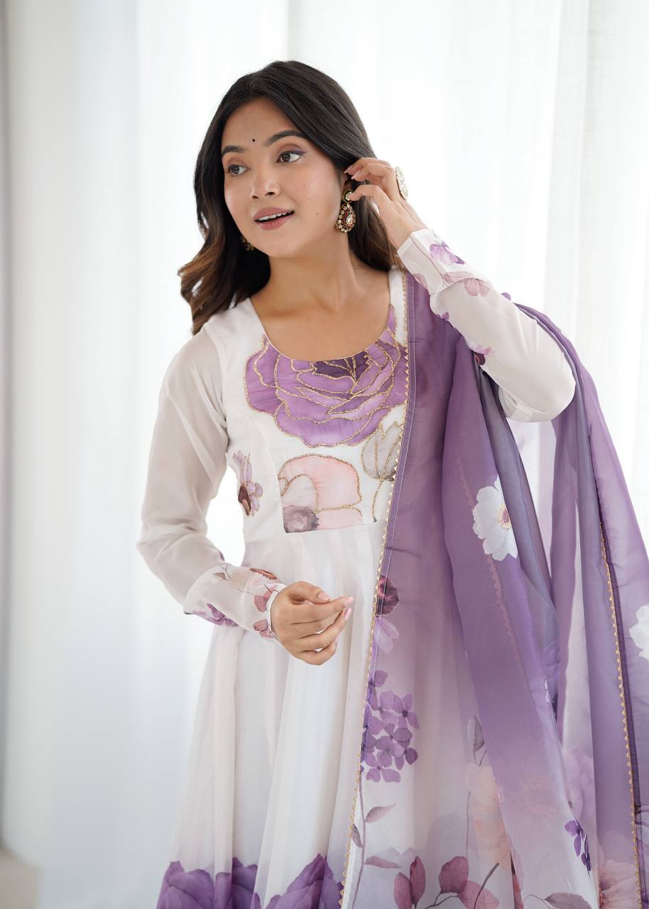 Floral Organza Anarkali Salwar Suit for Wedding & Party Wear
