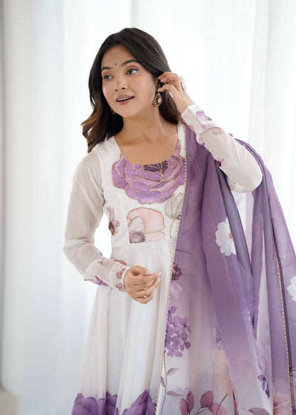 Floral Organza Anarkali Salwar Suit for Wedding & Party Wear