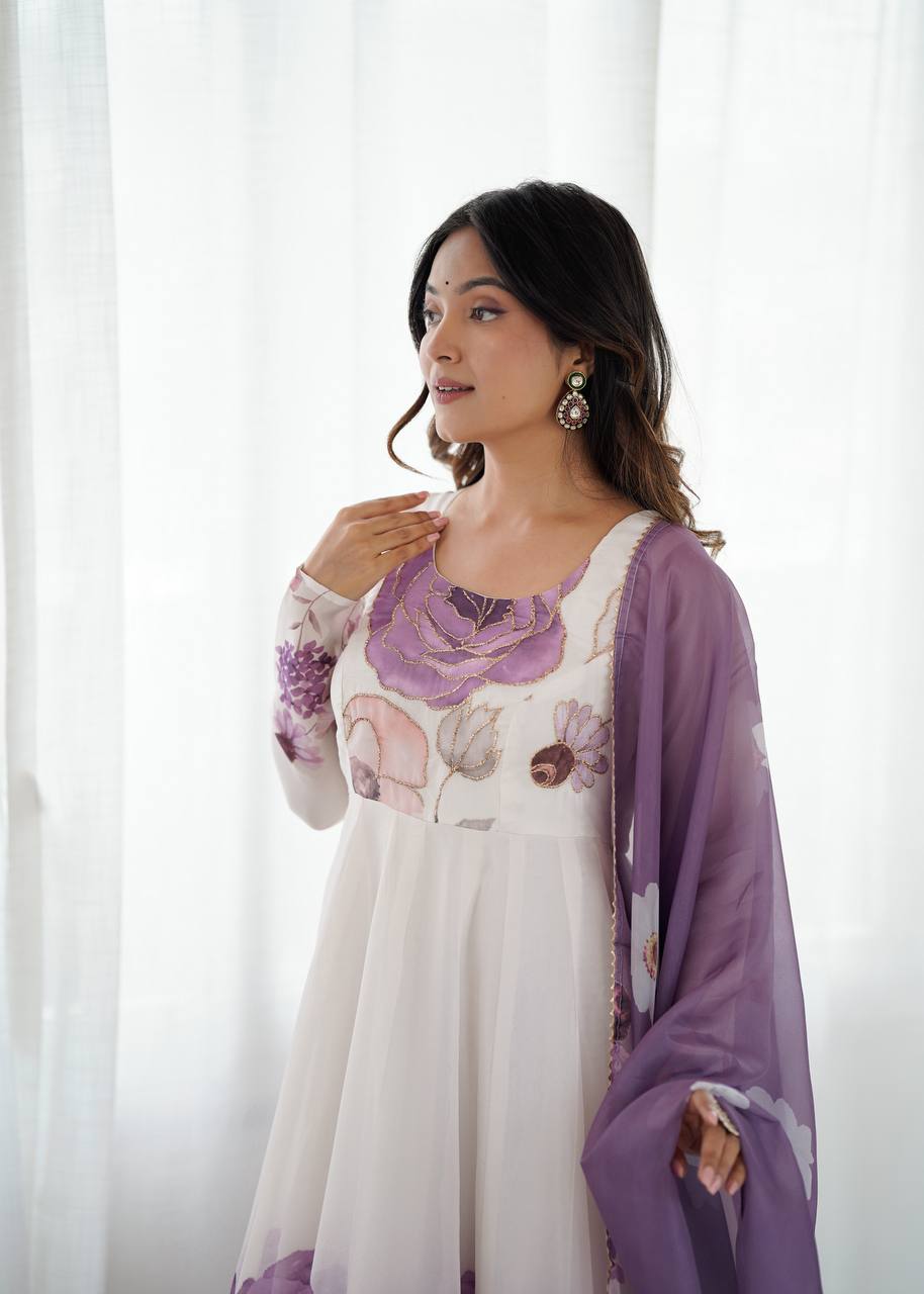 Floral Organza Anarkali Salwar Suit for Wedding & Party Wear