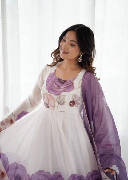 Floral Organza Anarkali Salwar Suit for Wedding & Party Wear