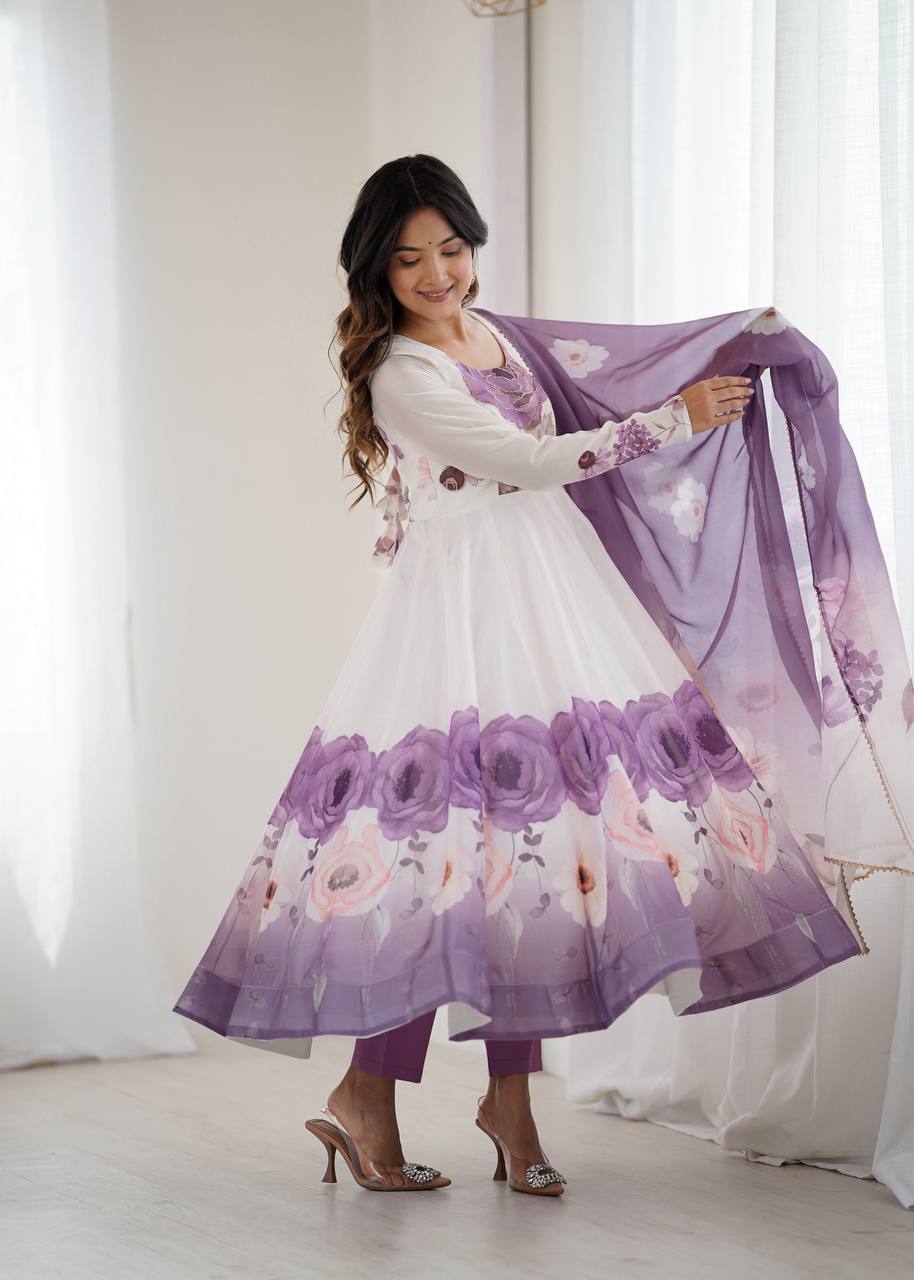Floral Organza Anarkali Salwar Suit for Wedding & Party Wear