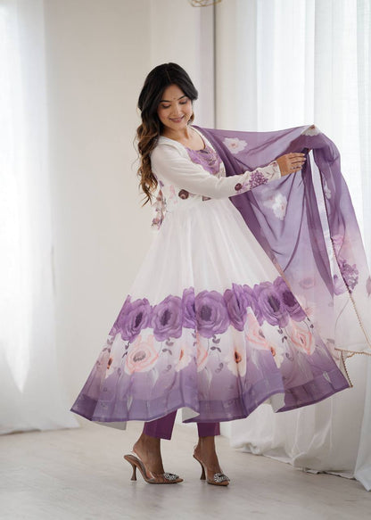 Floral Organza Anarkali Salwar Suit for Wedding & Party Wear